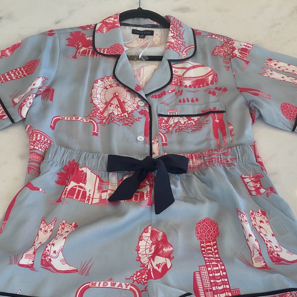 Katie Kime Women's Printed Pajama Set - Dallas Navy Blue and Red